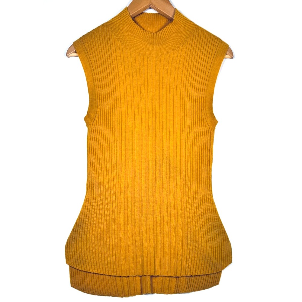 Comptoir Des Cotonniers Wool Sweater Vest Small Mustard Yellow Ribbed Knit